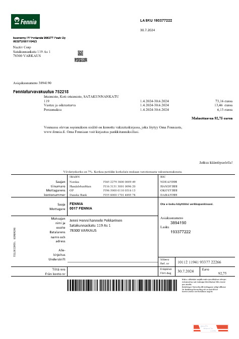 Finland Fennia Insurance company business bill template in Word and PDF formats1